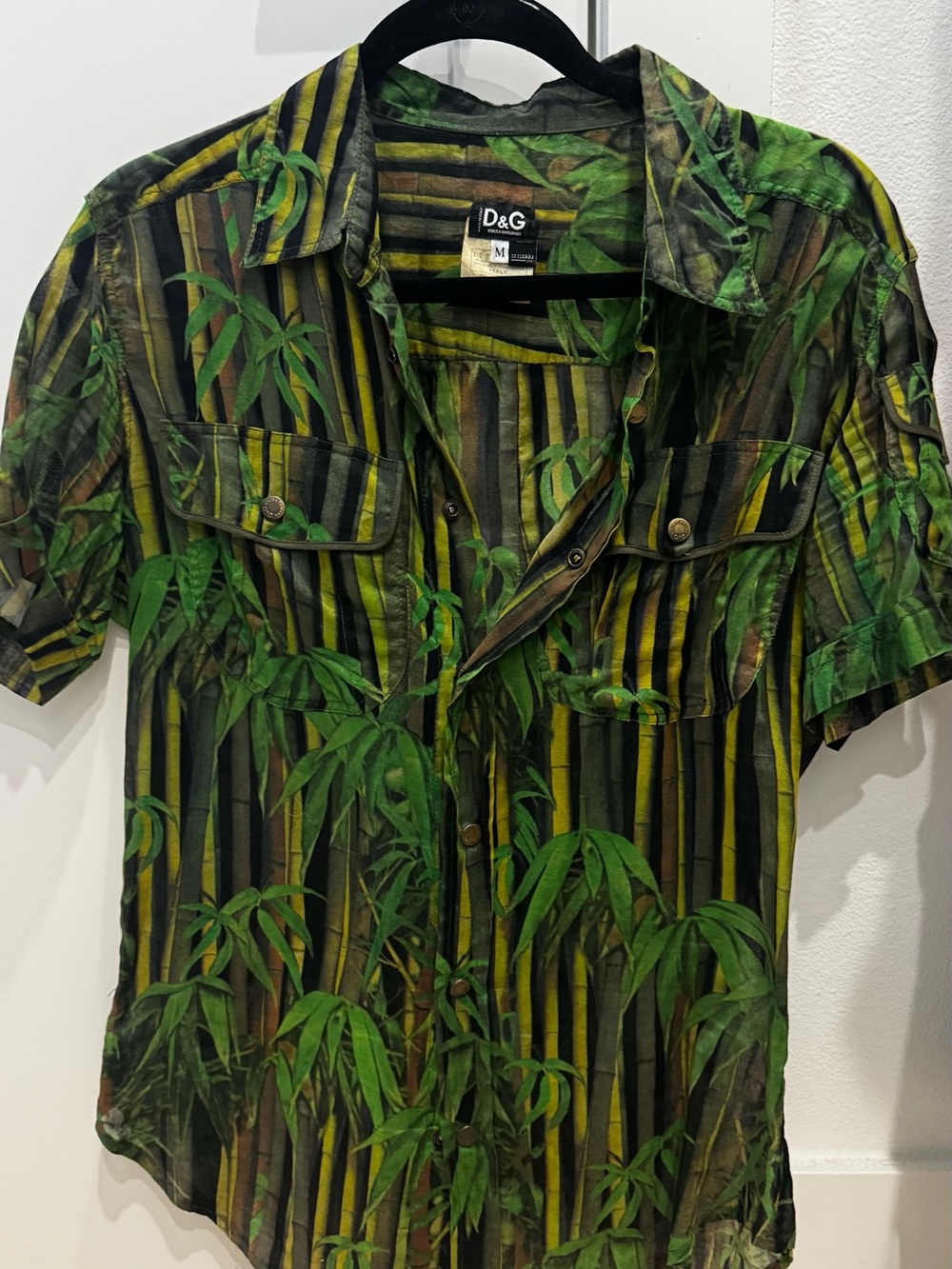 D&G Men’s Green Bamboo Stripe Short-Sleeve Button-Up Shirt